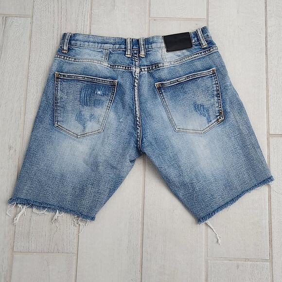 DOPE Denim Shorts Men's Size 30 Button Fly Distressed Raw Hem Ripped Style - Picture 2 of 8